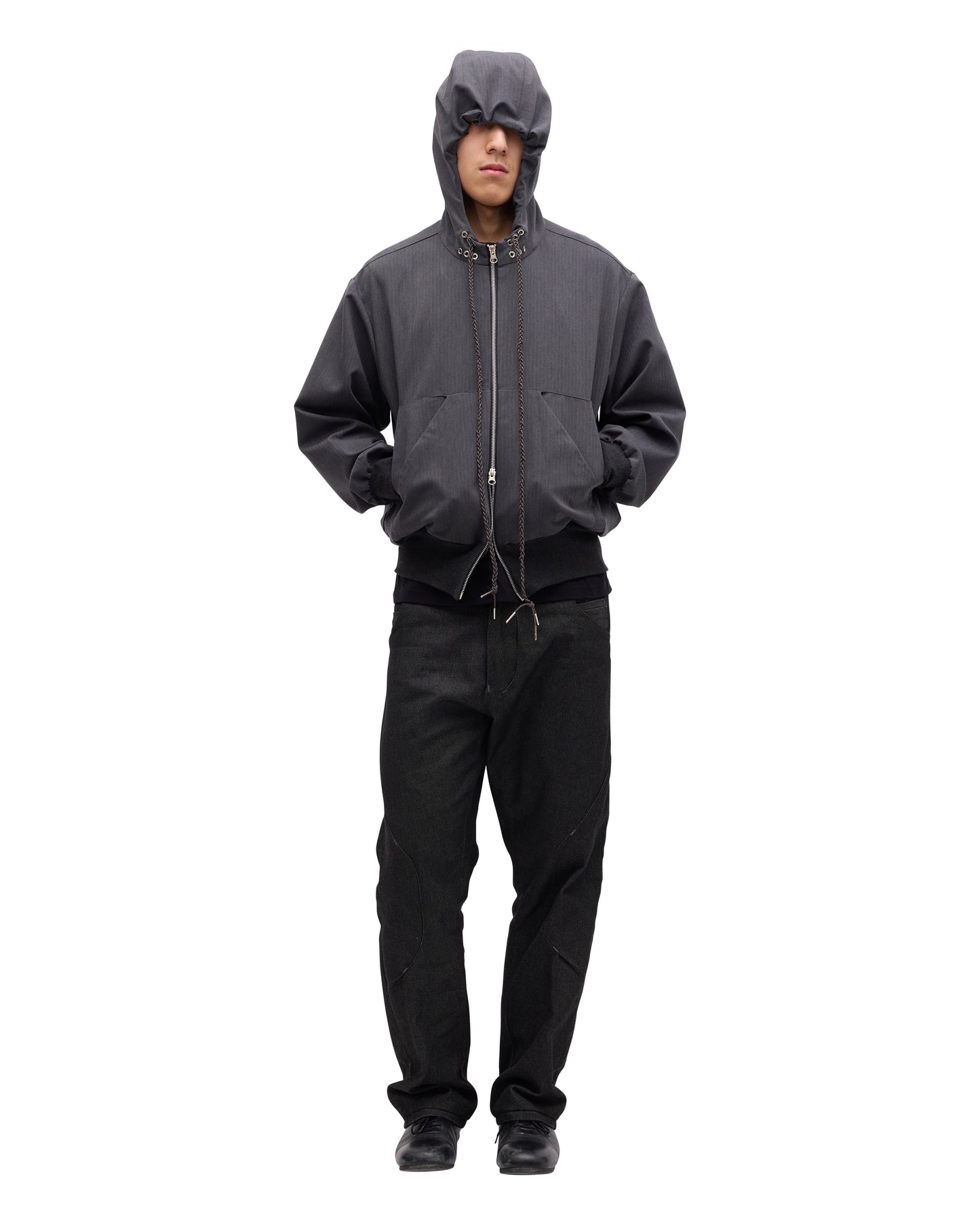 “STONEFISH” ZIP-UP HOODIE IN PEBBLE HERRINGBONE
