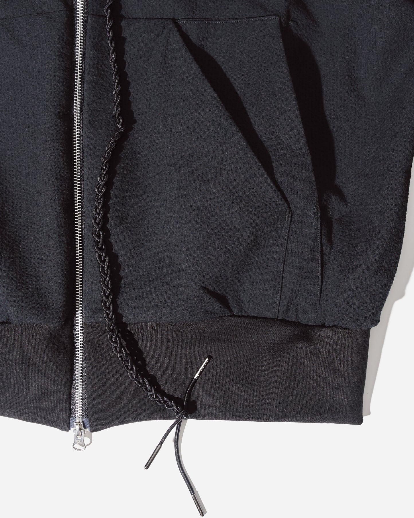“STONEFISH” ZIP-UP HOODIE IN OBSIDIAN SEERSUCKER