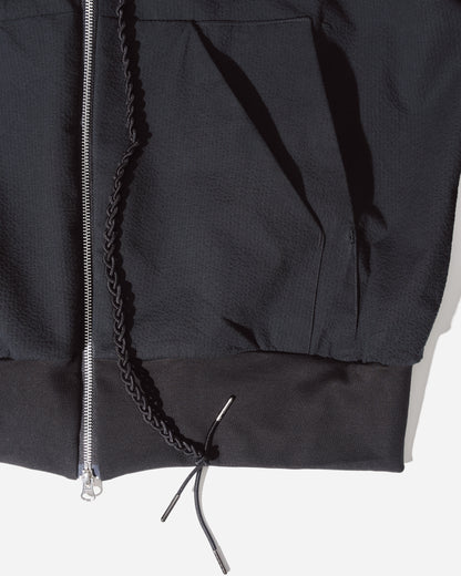 “STONEFISH” ZIP-UP HOODIE IN OBSIDIAN SEERSUCKER