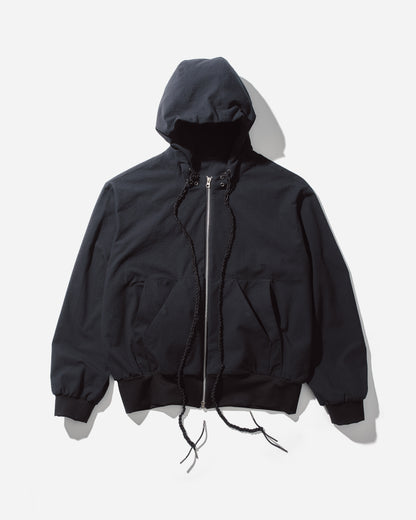 “STONEFISH” ZIP-UP HOODIE IN OBSIDIAN SEERSUCKER