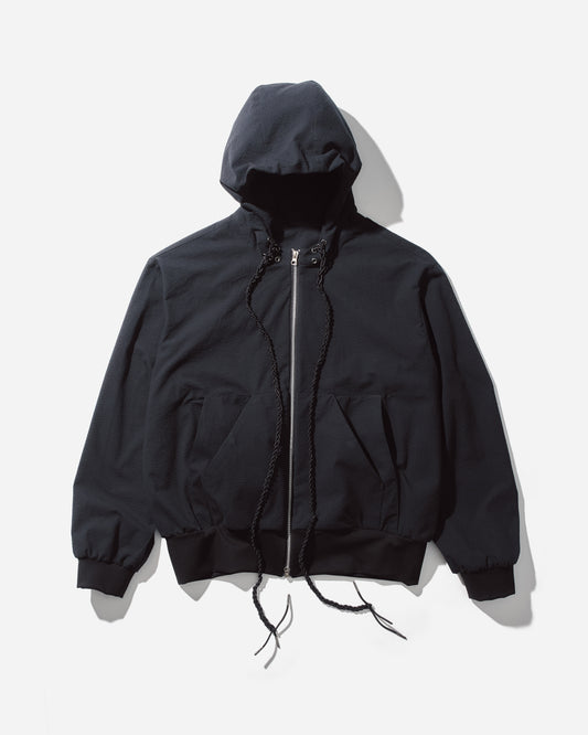 “STONEFISH” ZIP-UP HOODIE IN OBSIDIAN SEERSUCKER