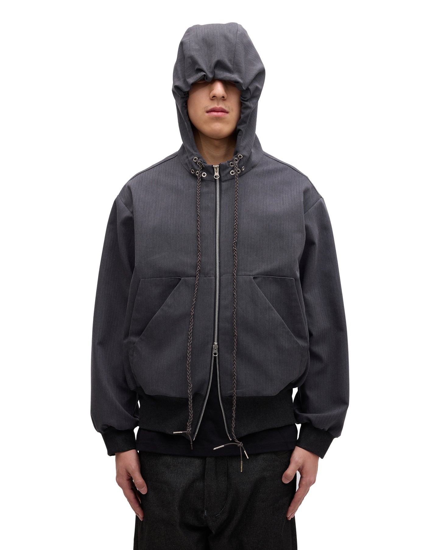 “STONEFISH” ZIP-UP HOODIE IN PEBBLE HERRINGBONE