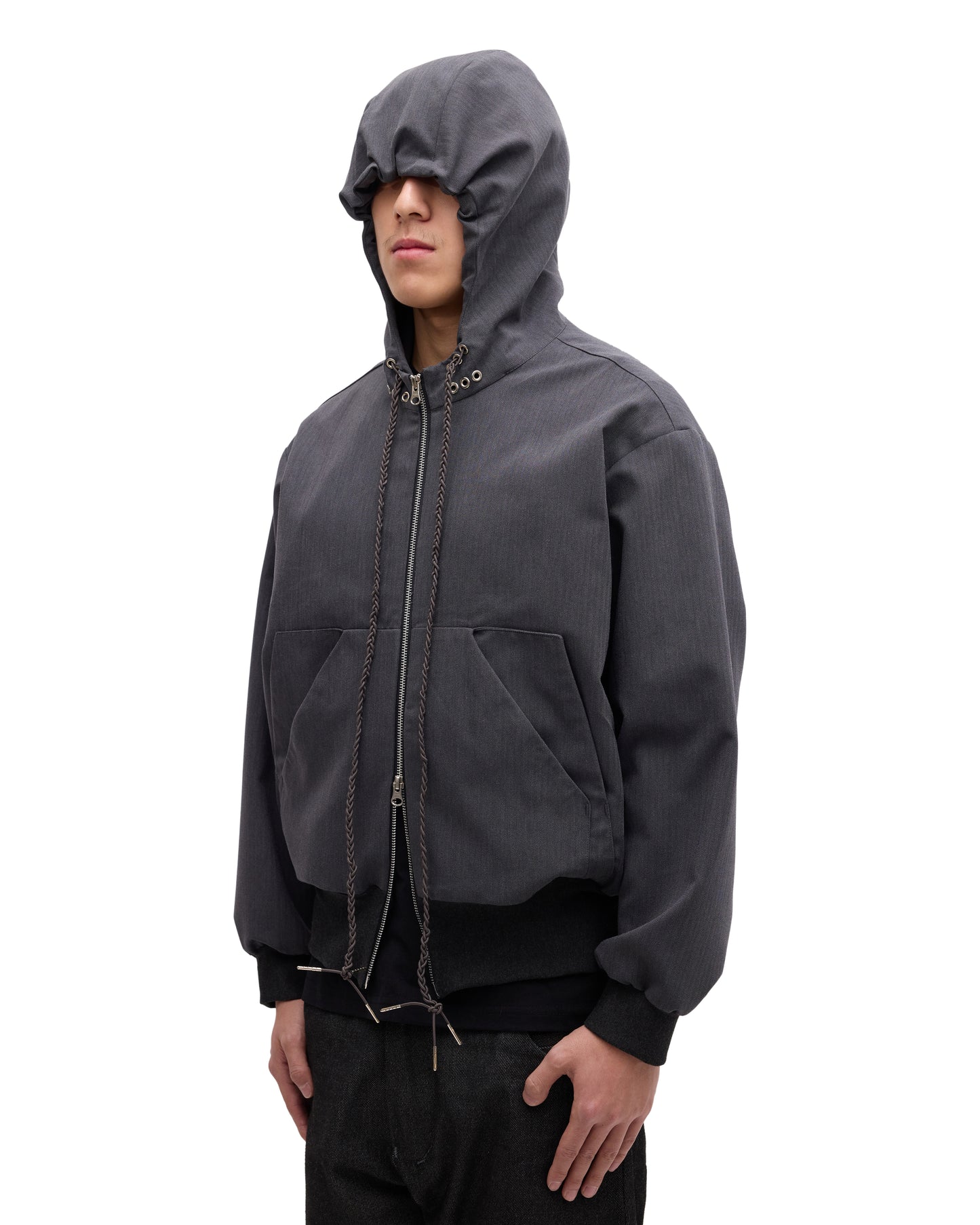 “STONEFISH” ZIP-UP HOODIE IN PEBBLE HERRINGBONE