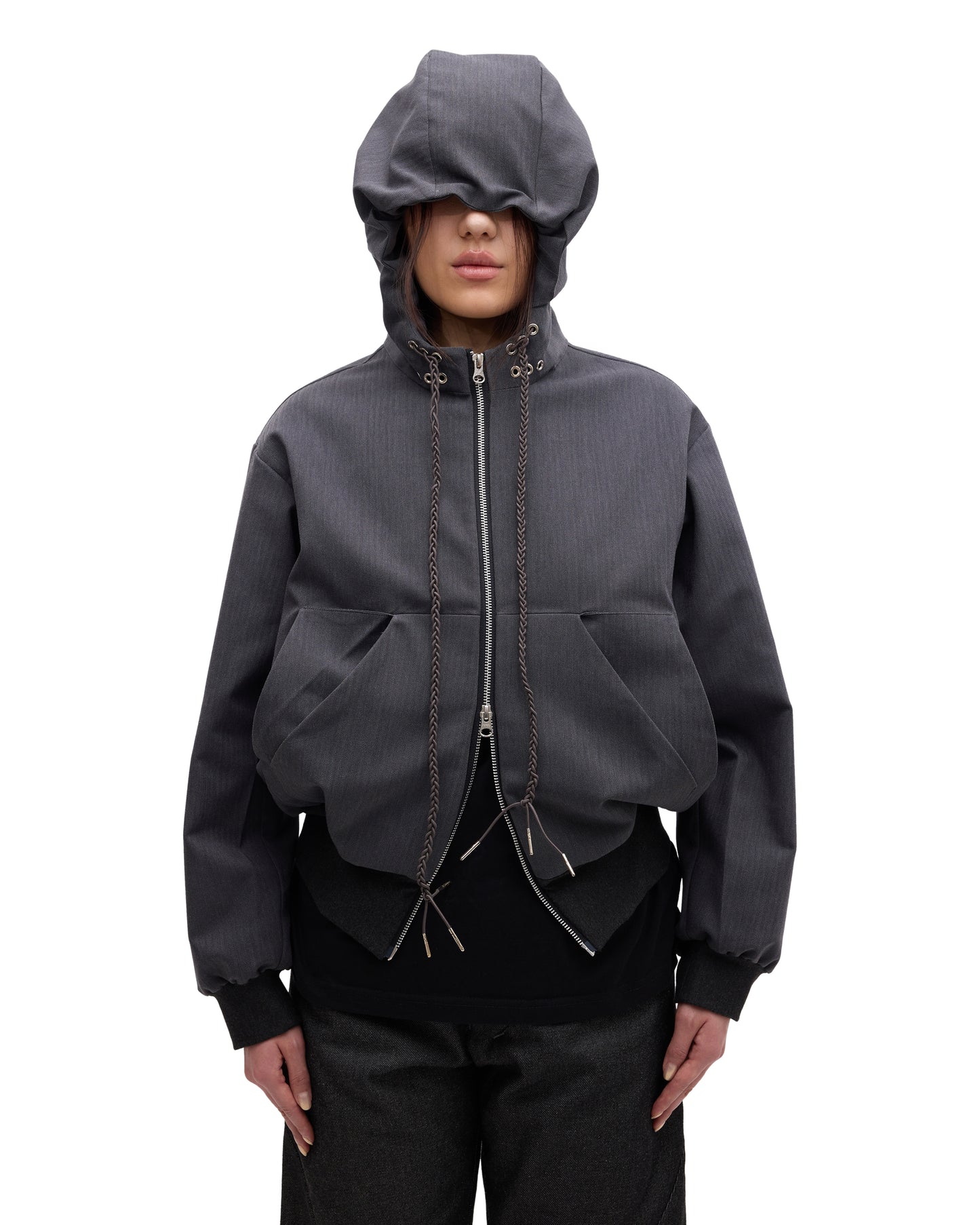 “STONEFISH” ZIP-UP HOODIE IN PEBBLE HERRINGBONE
