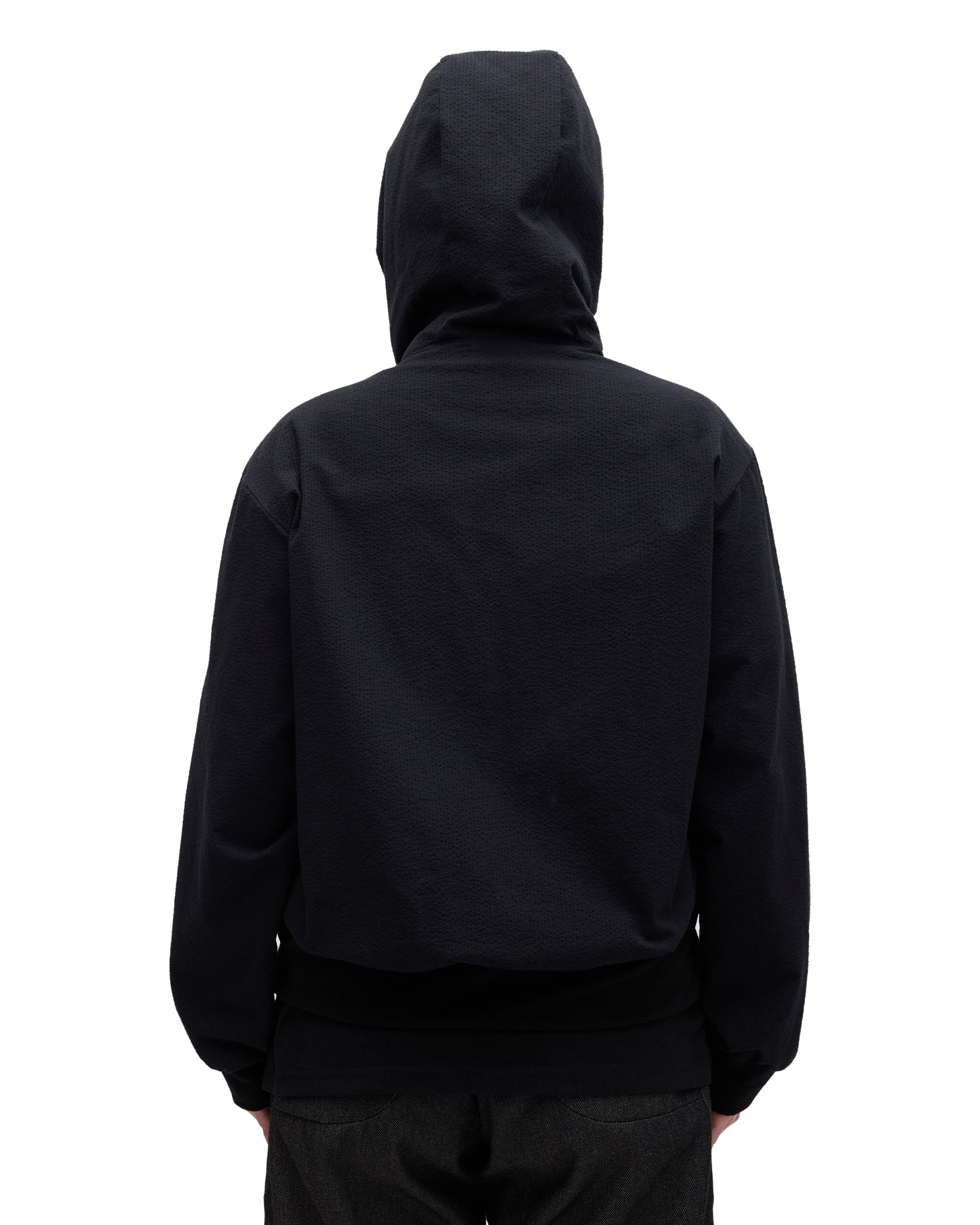 “STONEFISH” ZIP-UP HOODIE IN OBSIDIAN SEERSUCKER