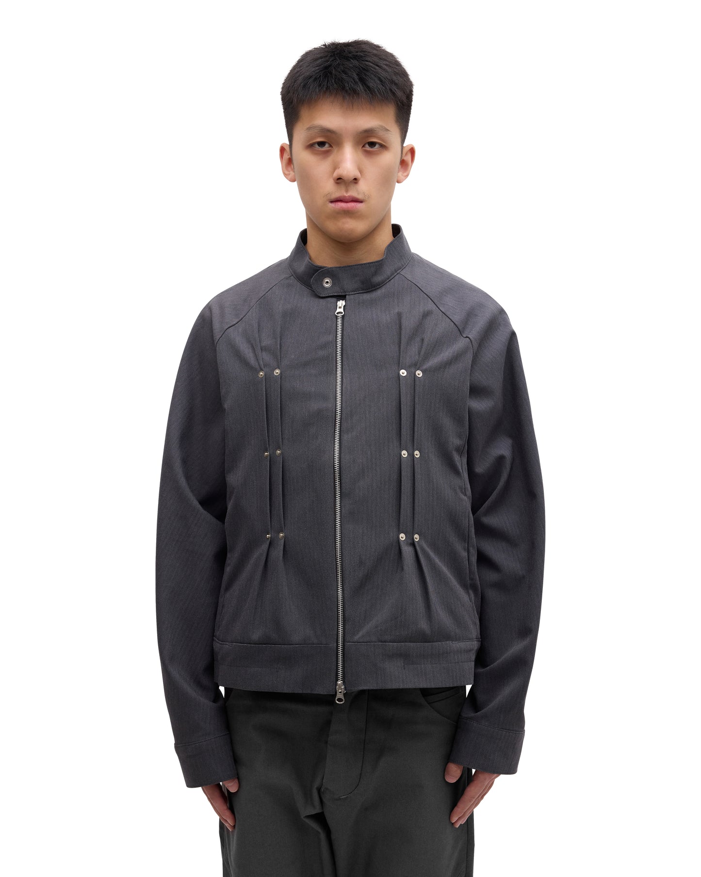 “GIL” MOTO-RACER JACKET IN PEBBLE HERRINGBONE